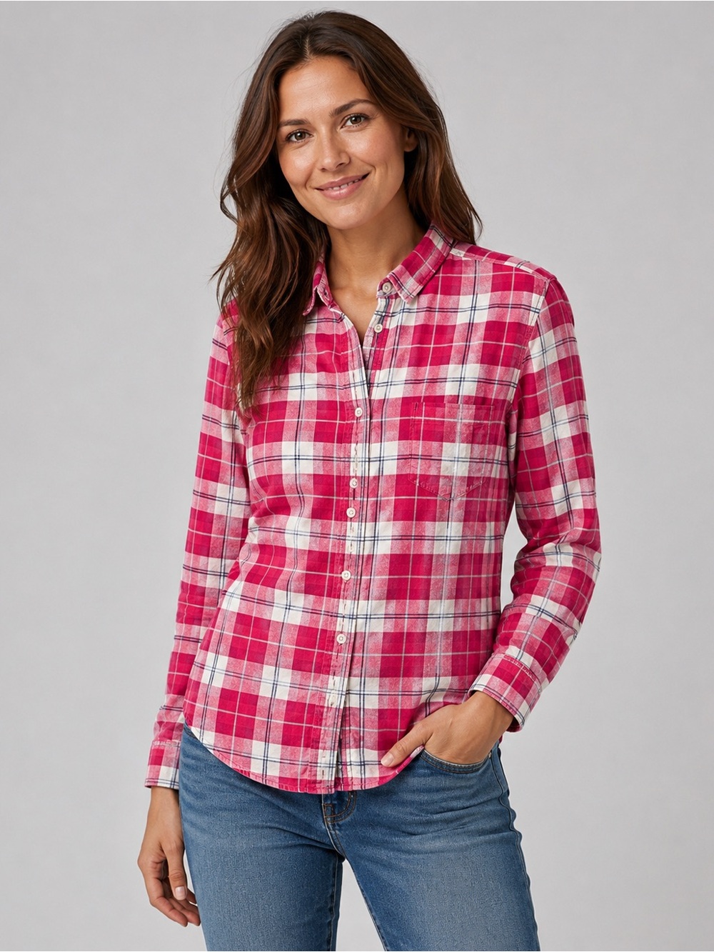 Joe Fresh Women’s Large Red Plaid Button Down Long Sleeve Shirt